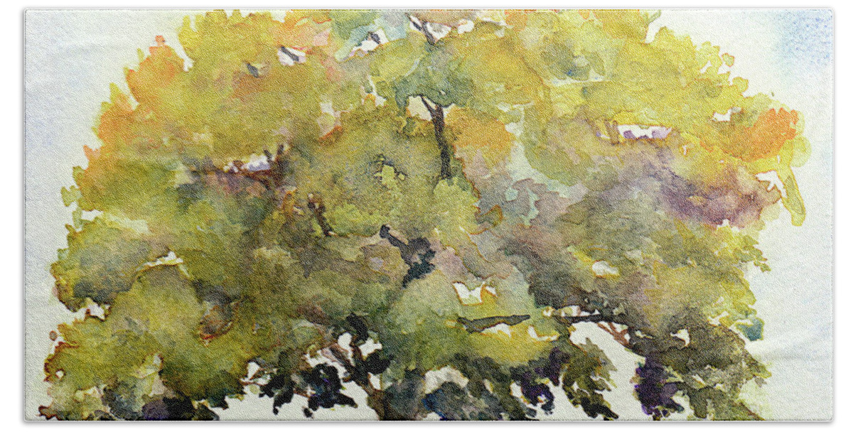 Oak Bath Towel featuring the painting Brazos Oak No 4 by Wendy Keeney-Kennicutt