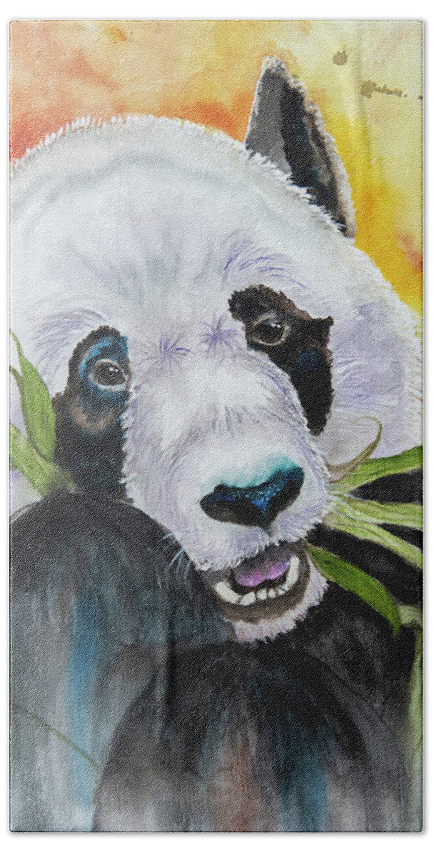 Panda Hand Towel featuring the painting Breakfast by Jeanette Mahoney