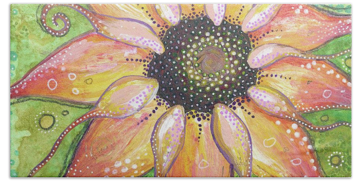 Sunflower Painting Hand Towel featuring the painting Breathe In the New You by Tanielle Childers