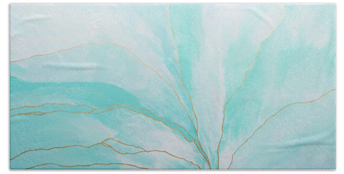 Teal Bath Towel featuring the painting Breathlessness by Linda Bailey