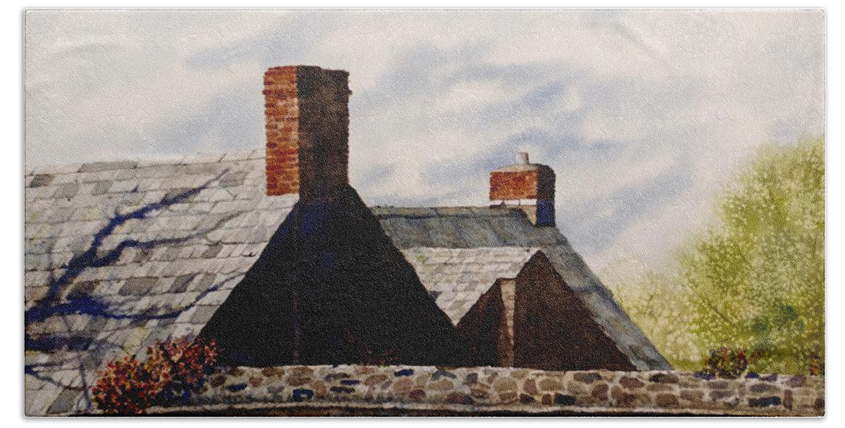 Irish Bath Towel featuring the painting Bricks Slate Stone by John Glass