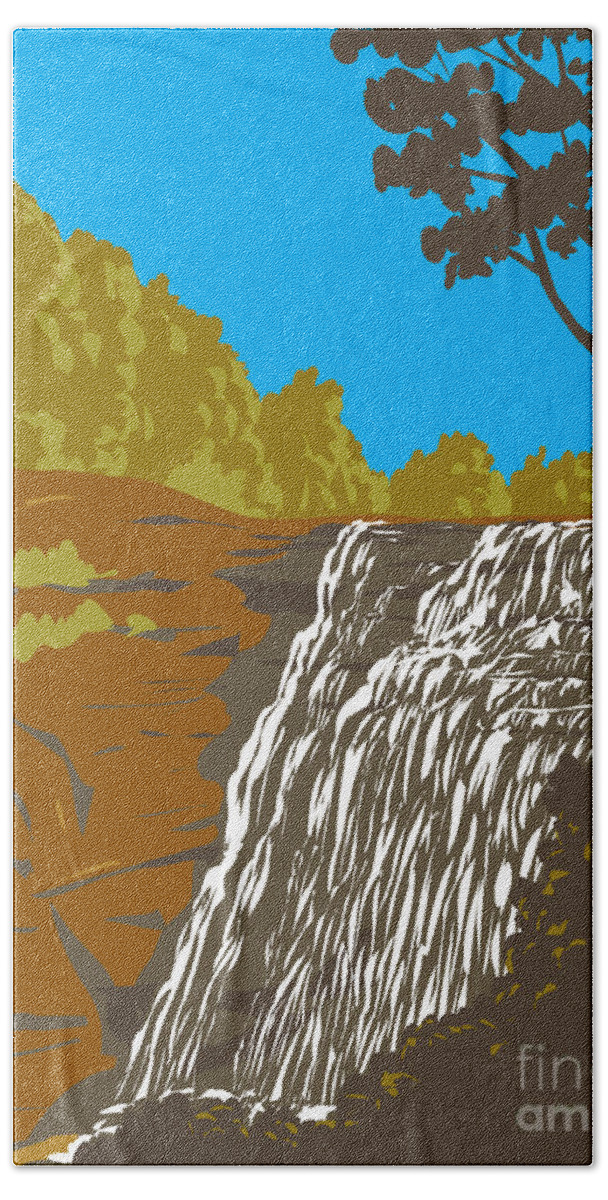 Wpa Hand Towel featuring the digital art Bridal Veil Falls in Cuyahoga Valley National Park Ohio WPA Poster Art by Aloysius Patrimonio
