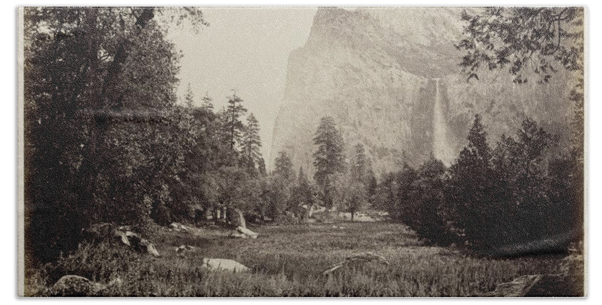 19th Century Bath Towel featuring the painting Bridal Veil, Yosemite 1865 by MotionAge Designs