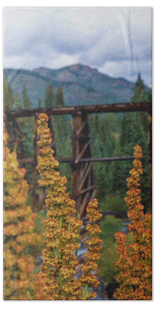 Mountain Hand Towel featuring the photograph Bridge in the Background by Go and Flow Photos