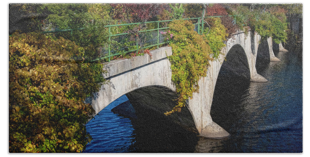 Orange Massachusetts Hand Towel featuring the photograph Bridge Of Flowers In Autumn by Tom Singleton