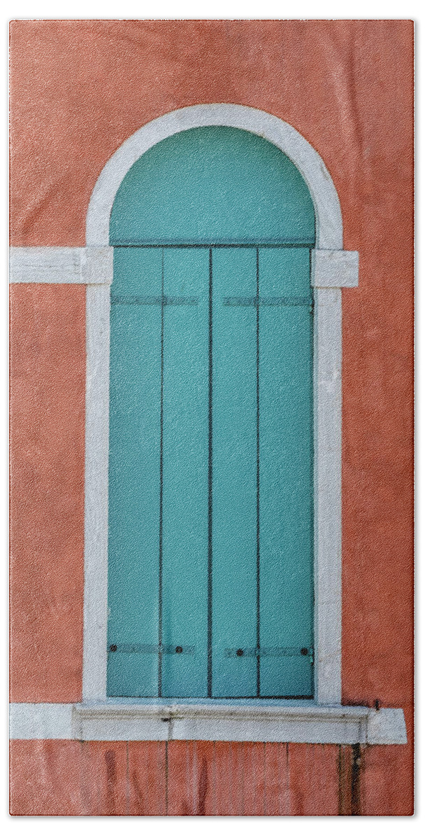 Culture Bath Towel featuring the photograph Bright Blue Window of Venice by David Letts