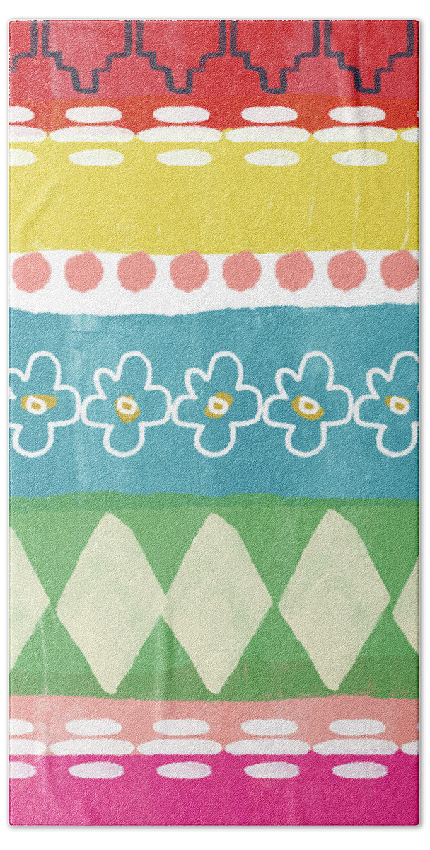 Tropical Bath Towel featuring the mixed media Bright Southwest Pattern 3- Art by Linda Woods by Linda Woods