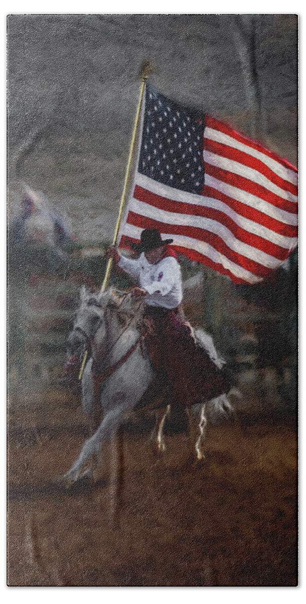 Rodeo Hand Towel featuring the digital art Bring In Old Glory by Bruce Bonnett