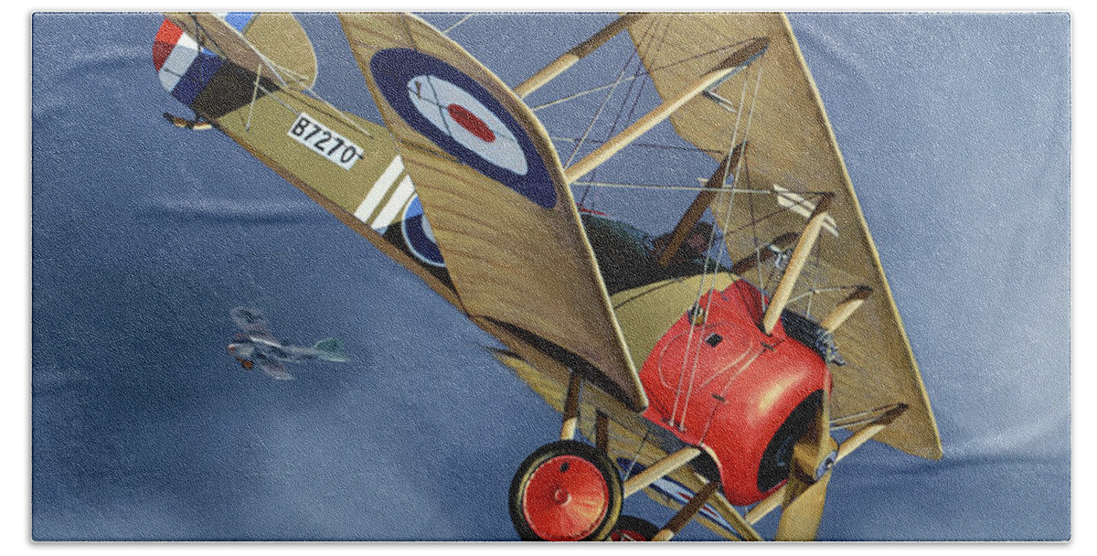 Aviation Bath Towel featuring the painting British Sopwith F.1 Camel by Jack Fellows