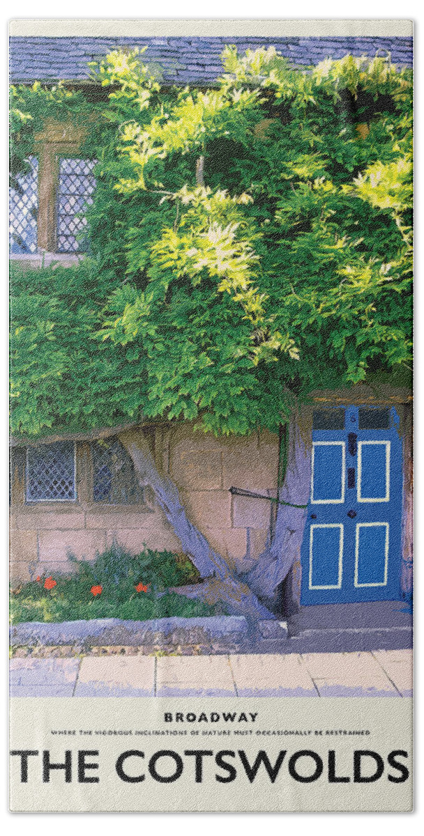 Cotswolds Bath Towel featuring the photograph Broadway Blue Door Cream Railway Poster by Brian Watt
