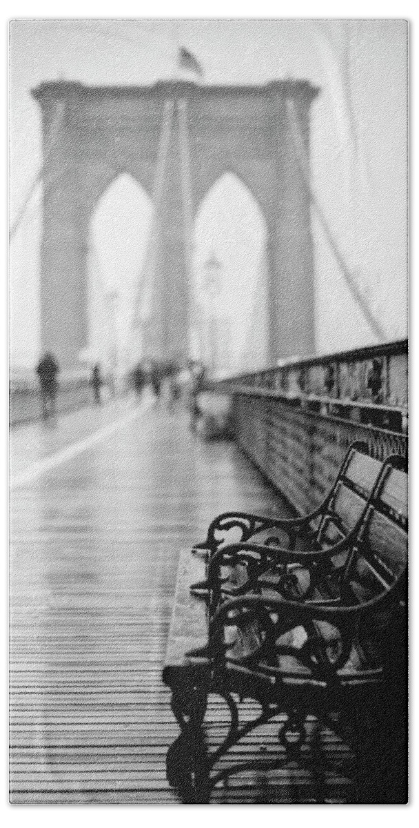  Bath Towel featuring the photograph Brooklyn Bridge in Rain by Randy Lemoine