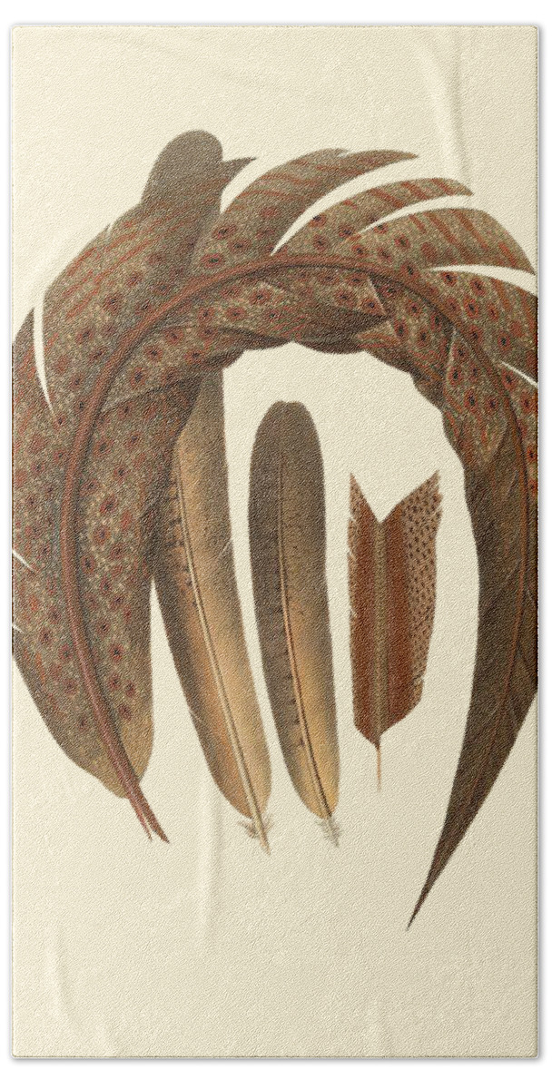 Pheasant Hand Towel featuring the digital art Brown Bird Feathers by Madame Memento