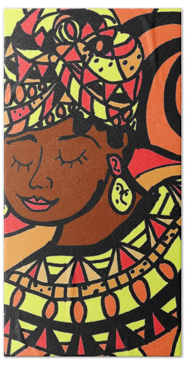 Orange Hand Towel featuring the mixed media Brown Queen 1 by Sheila J Hall