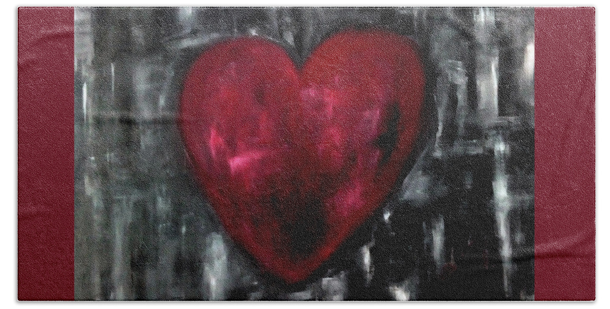 Heart Bath Towel featuring the painting Bruised but Not Broken by Eseret Art