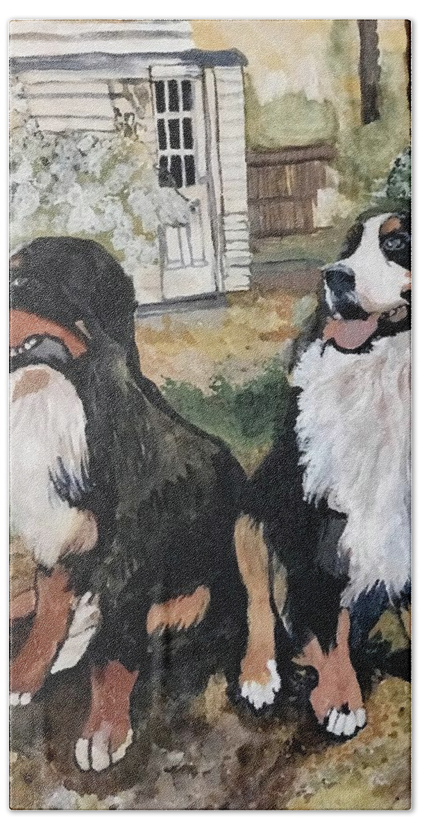  Bath Towel featuring the painting Bruno and Bridgette by Tom Roderick
