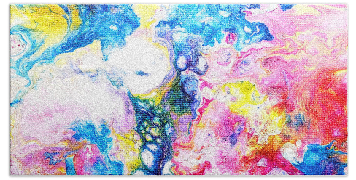 Abstract Hand Towel featuring the painting Bubbles by Christine Bolden