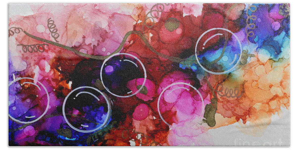 Alcohol Ink Hand Towel featuring the mixed media Bubbly Fun by Monika Shepherdson