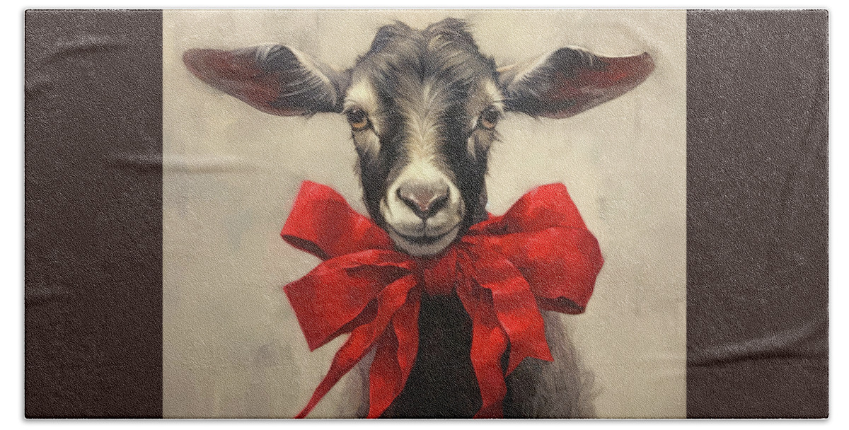 Goat Hand Towel featuring the painting Buckley And His Bow by Tina LeCour