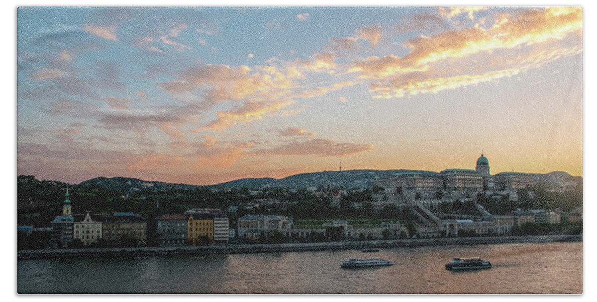 Budapest Hand Towel featuring the photograph Budapest Sunset over the Danube by Matthew DeGrushe