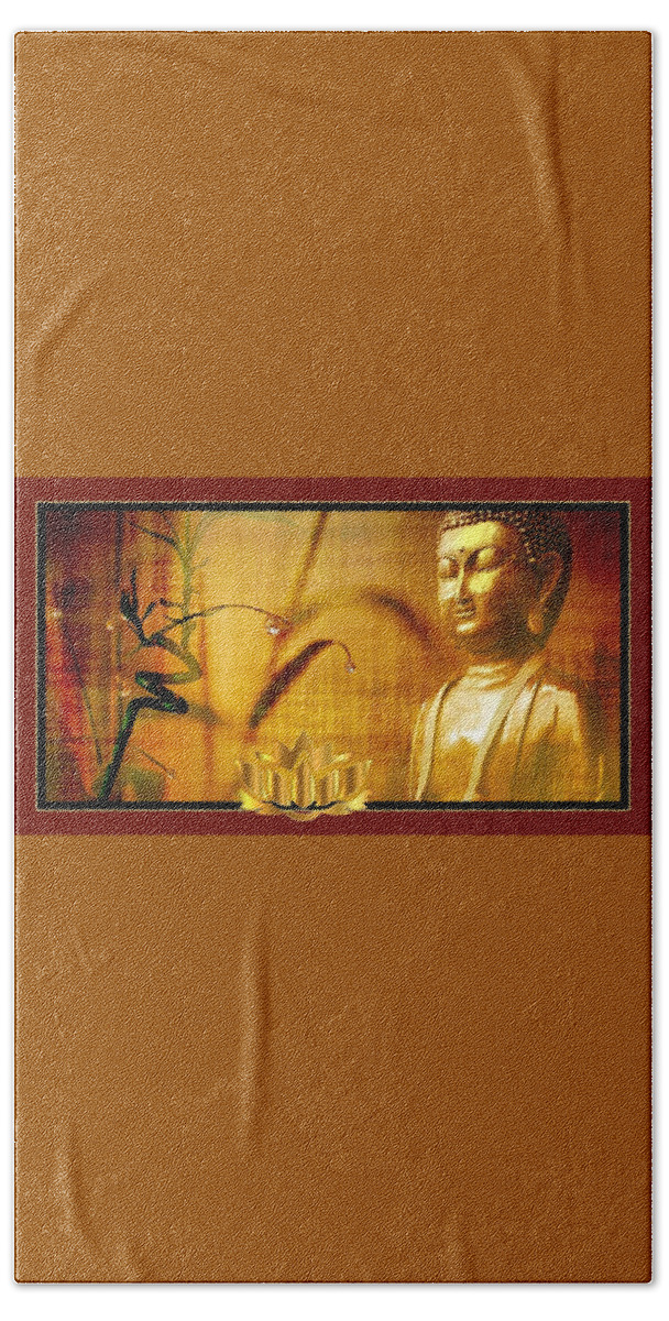Buddha Bath Towel featuring the mixed media Buddha and Bamboo by Nancy Ayanna Wyatt
