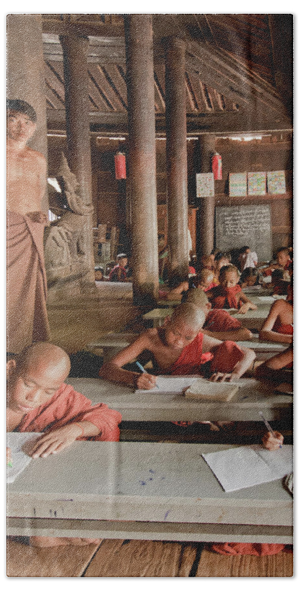  Hand Towel featuring the photograph Buddha School in Myanmar by Matthew Bamberg