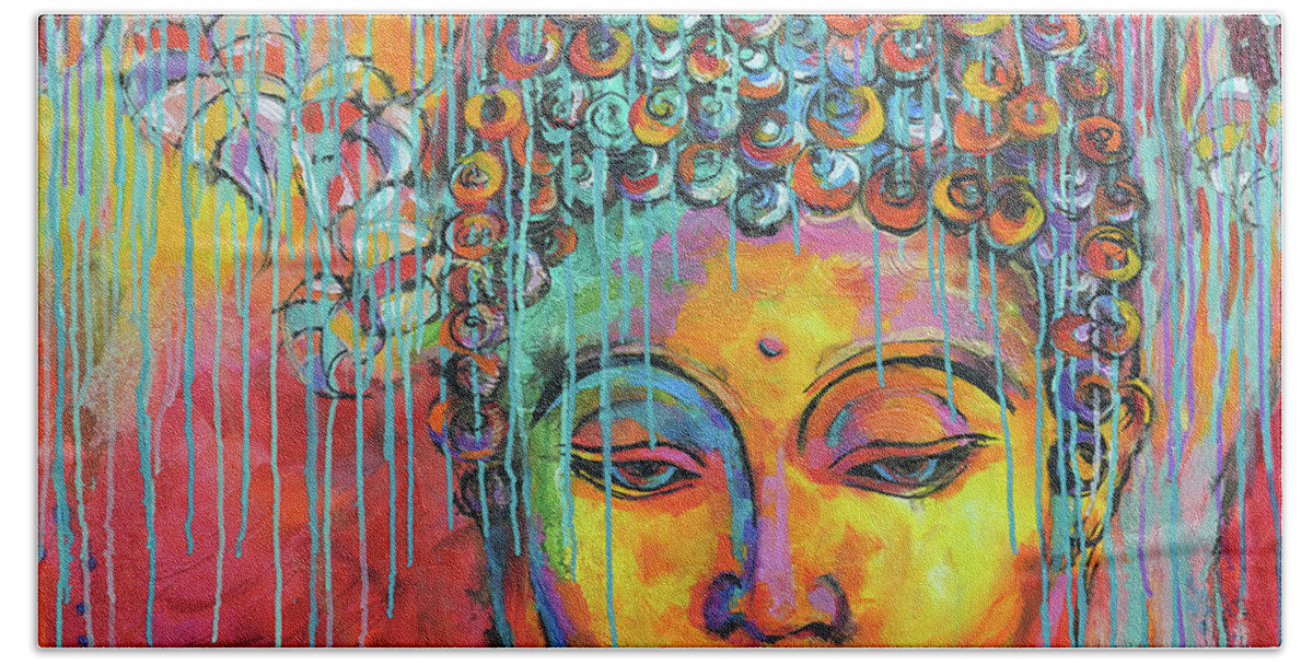  Bath Towel featuring the painting Buddha's Enlightenment by Jyotika Shroff