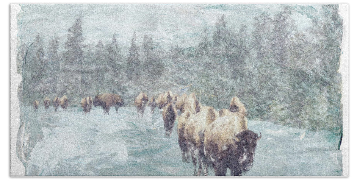 Abstract Bath Towel featuring the digital art Buffalo Herd by Ramona Murdock