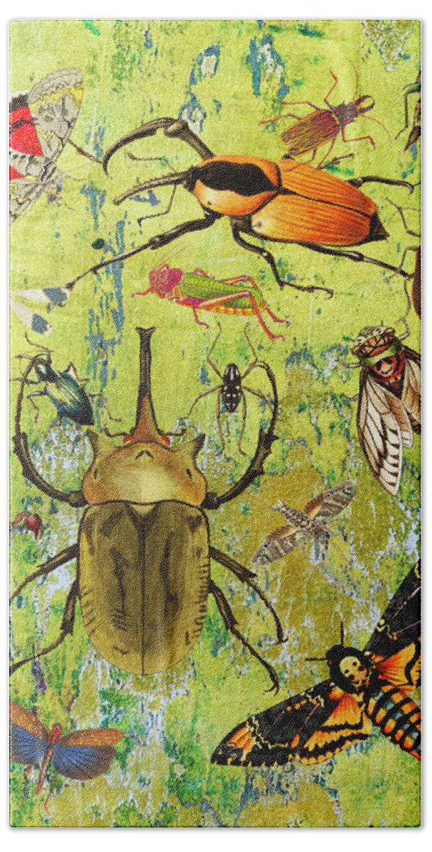 Beetles Hand Towel featuring the mixed media Bug Fiesta by Lorena Cassady