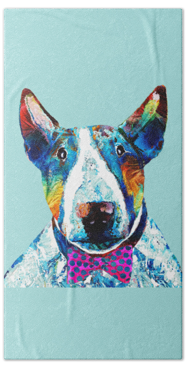 Bull Terrier Bath Towel featuring the painting Bull Terrier Art - Party Animal - Sharon Cummings by Sharon Cummings