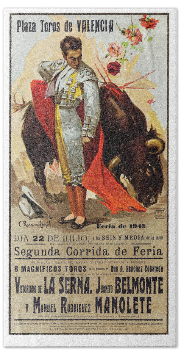 Bullfighting Bath Towel featuring the digital art Bullfighting Valencia by Long Shot