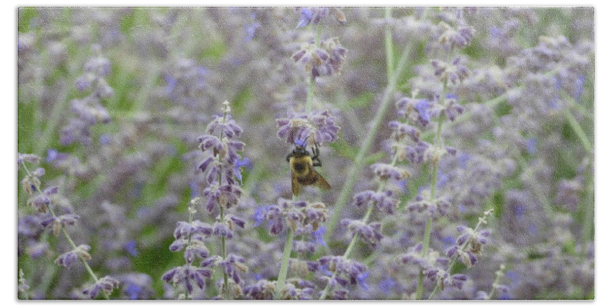 Bumble Bee Bath Towel featuring the photograph Bumble Bee in the Lavender by Amanda R Wright