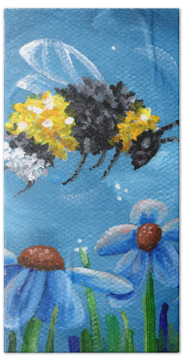 Bumble Blue - Bee Painting Bath Towel by Annie Troe - Pixels