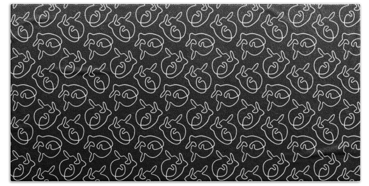 Bunny Love Hand Towel featuring the digital art Bunny Love White on Black by Nikita Coulombe