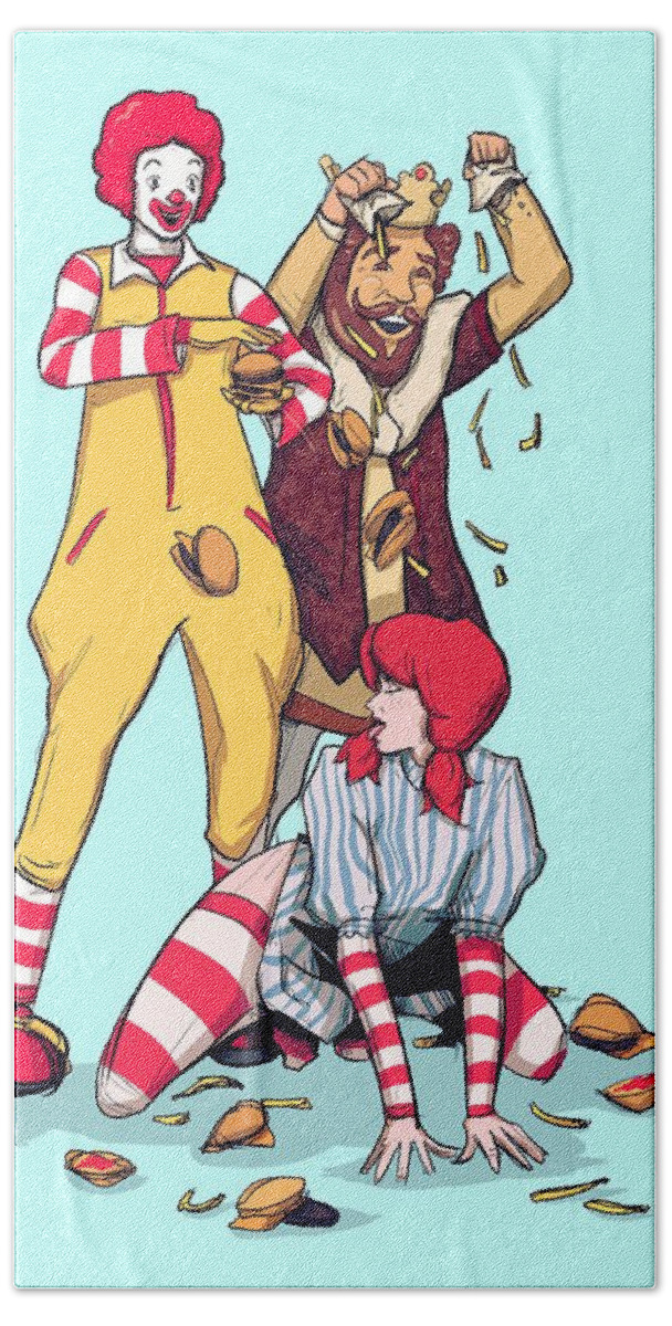 Mcdonalds Hand Towel featuring the drawing Burgers and Fries by Ludwig Van Bacon