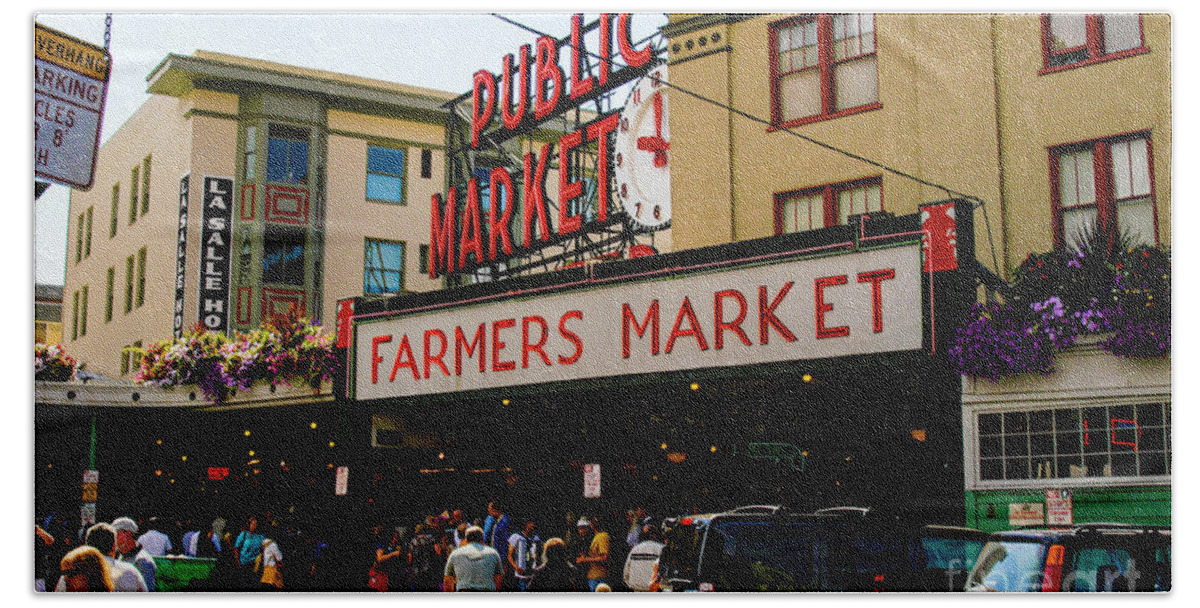 Farmers Market Bath Towel featuring the photograph Busy Seattle Farmers Market by Gunther Allen