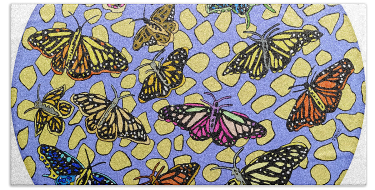 Butterfly Butterflies Pop Art Bath Towel featuring the painting Butterflies by Mike Stanko