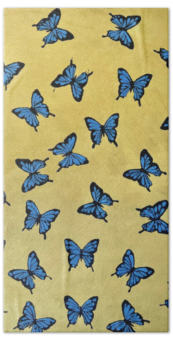  Hand Towel featuring the painting Butterfly Gold background by Clayton Singleton