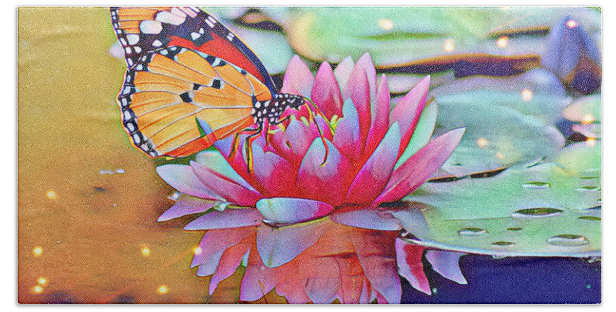 Digital Art Photography Bath Towel featuring the digital art Butterfly Lotus by Karen Buford