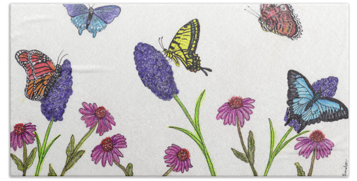 Butterfly Hand Towel featuring the drawing Butterfly Paradise by Nicole I Hamilton