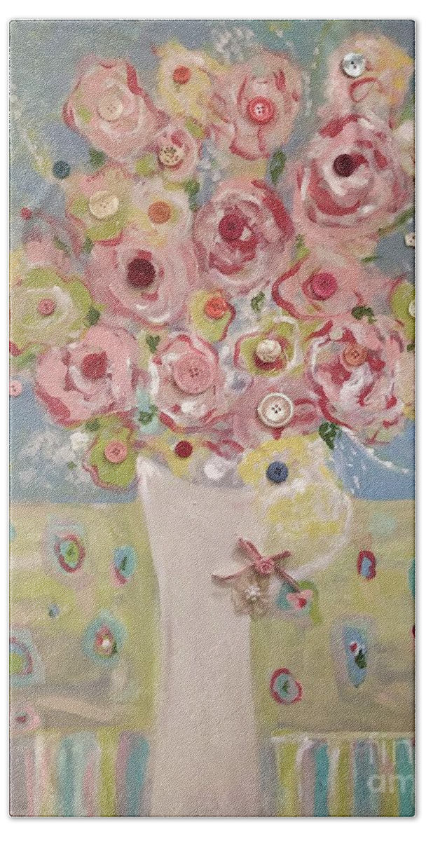 Flowers Bath Towel featuring the painting Buttons and Bows by Jacqui Hawk