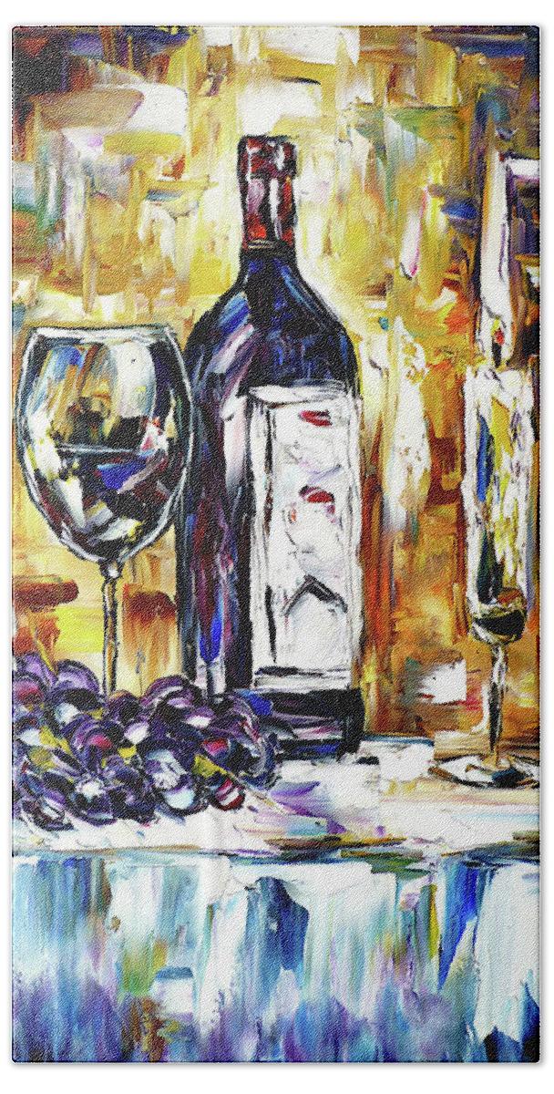 Bottle Of Wine Bath Towel featuring the painting By Candlelight by Mirek Kuzniar