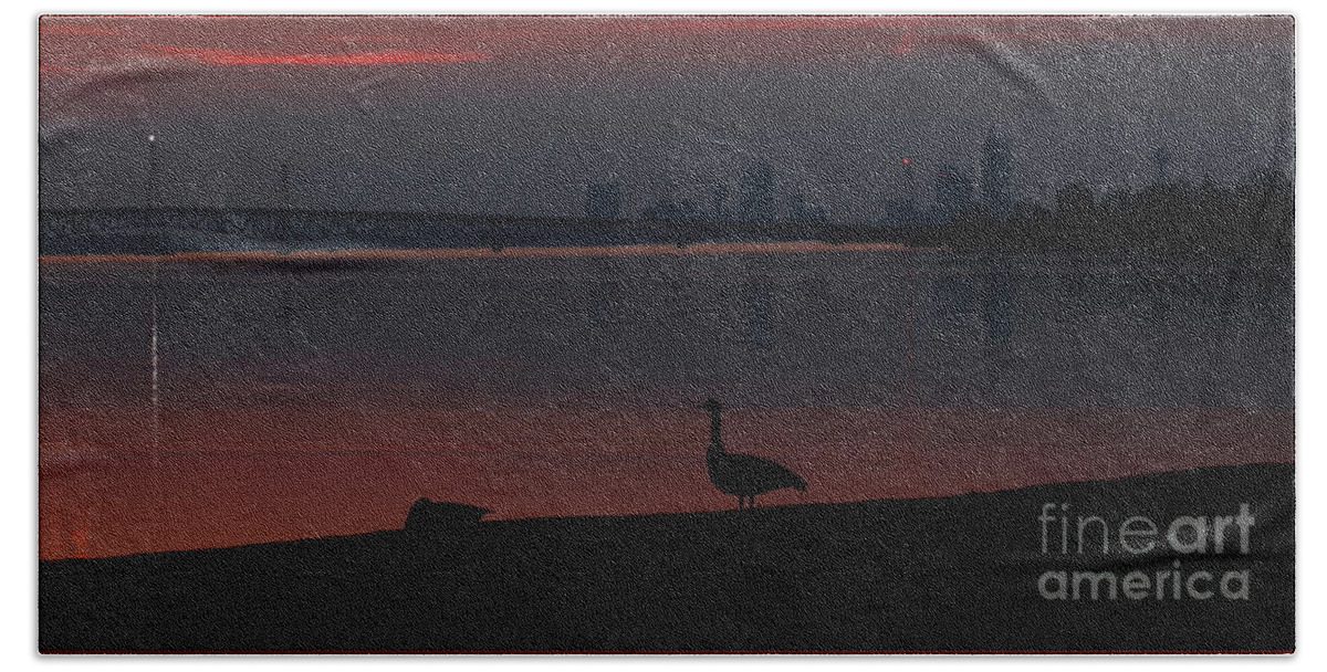 Canada Goose Bath Towel featuring the photograph By Yonder Light I Stand Watching Over My Love by Tony Lee