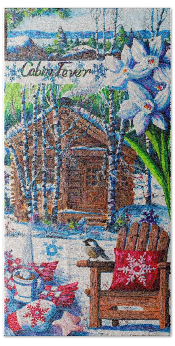Log Cabin Bath Towel featuring the painting Cabin Fever by Diane Phalen