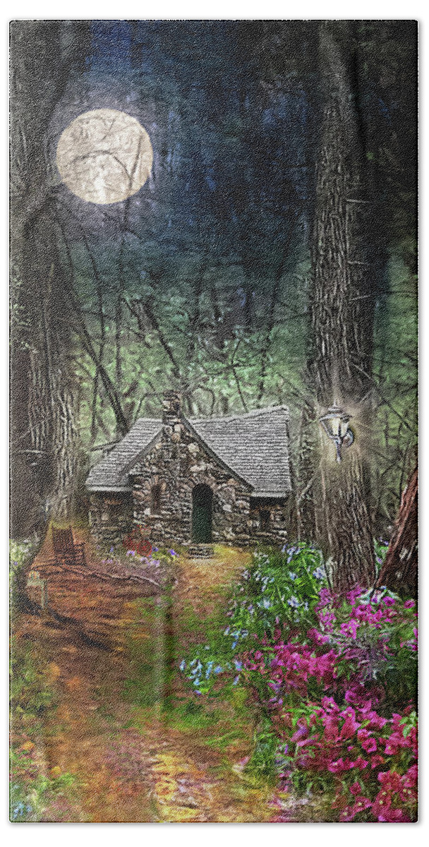 Cabin Bath Towel featuring the photograph Cabin in the Woods - Limited Edition by Shara Abel