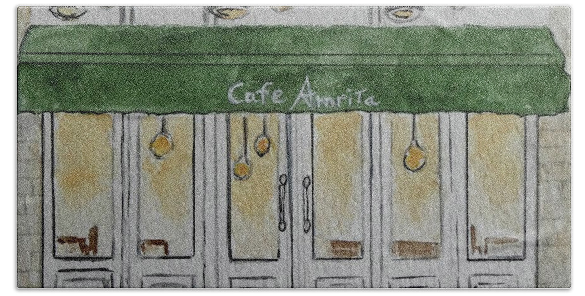 Cafe' Amrita Bath Towel featuring the painting Cafe' Amrita by AFineLyne