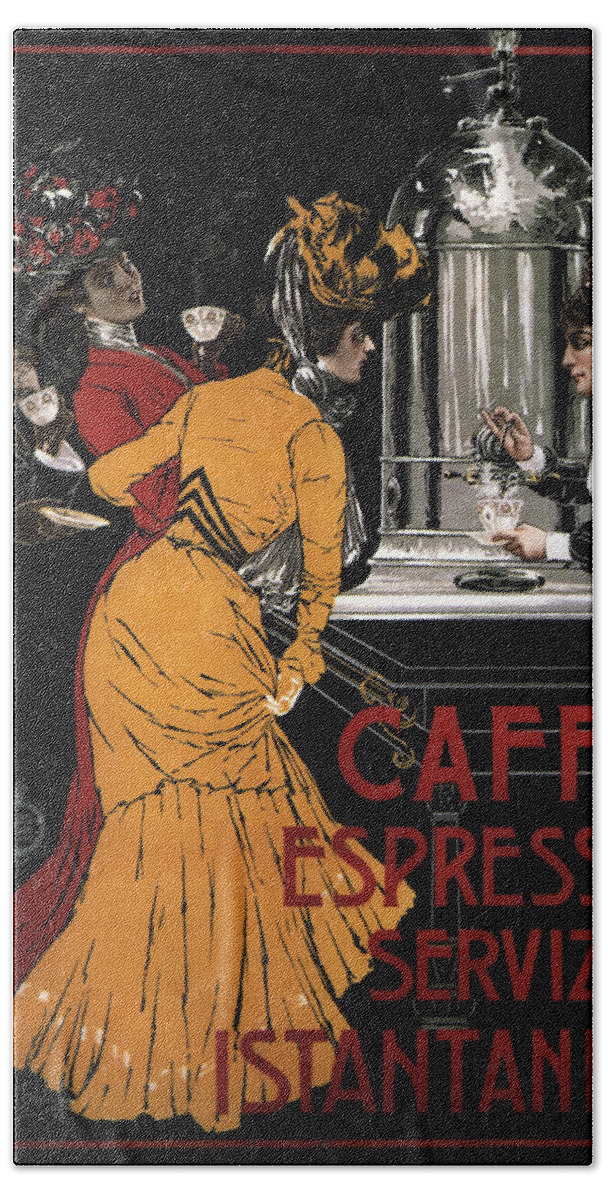 Cafe Bath Sheet featuring the mixed media Caffe Espresso Servizio Istantaneo - Vintage Advertising Poster by Studio Grafiikka