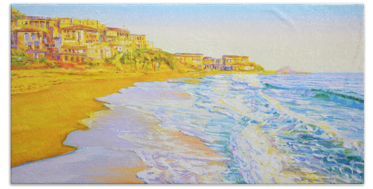 Ocean Bath Towel featuring the painting California. Beach. Ocean. by Iryna Kastsova