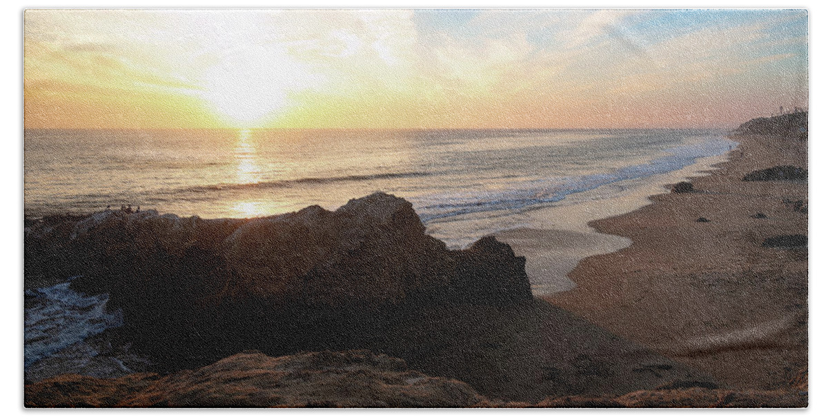 Beach Hand Towel featuring the photograph California Beach Sunset by Matthew DeGrushe