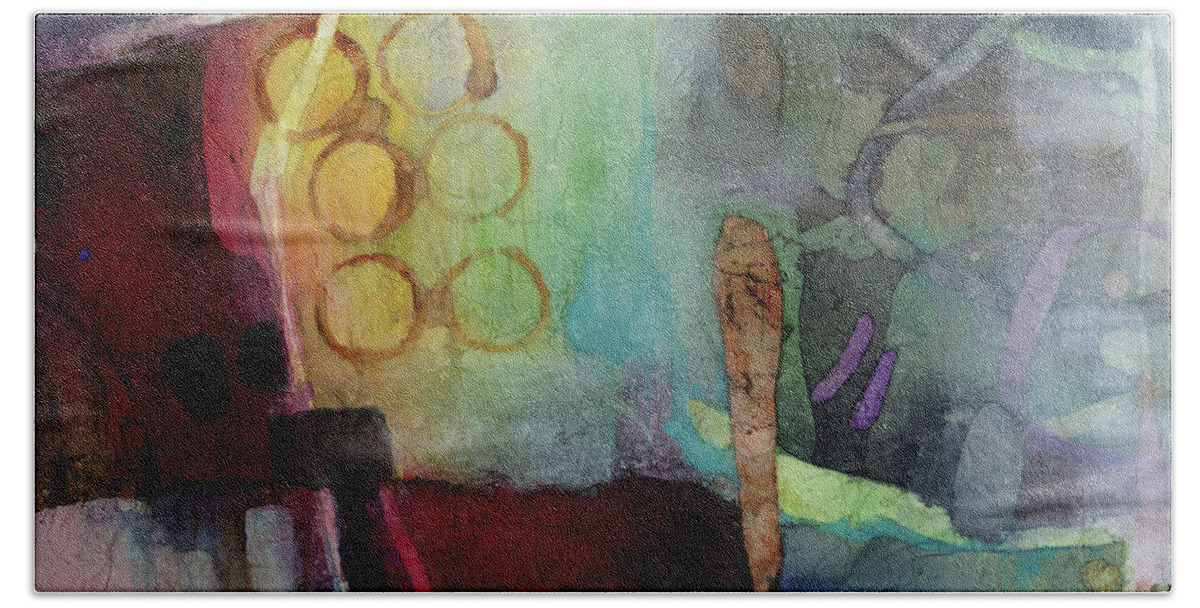 Abstract Bath Towel featuring the painting Calm Cascade - Crimson by Hailey E Herrera