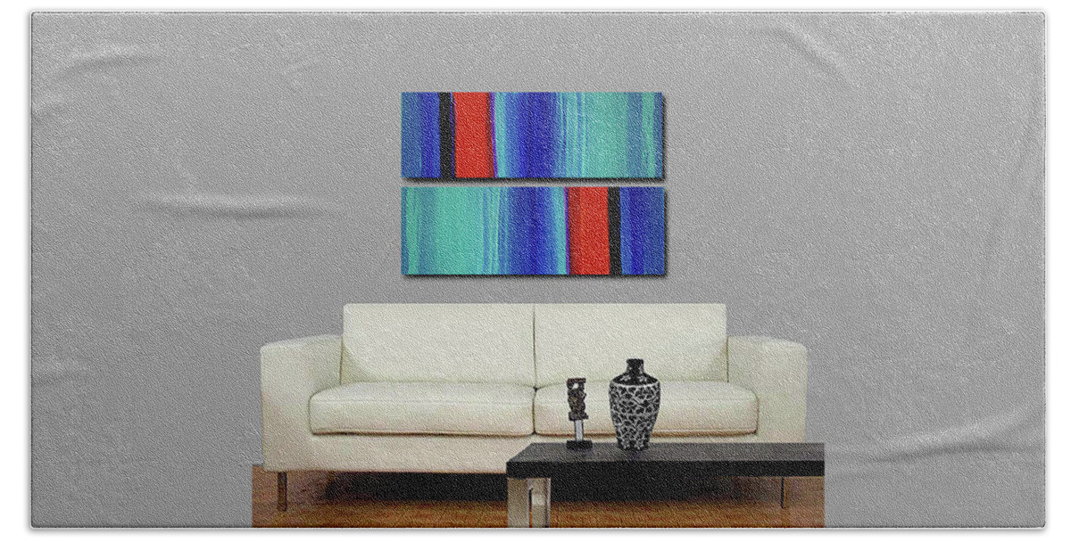 Diptych Hand Towel featuring the painting Calm Skies As a Diptych 2 by Sharon Cummings